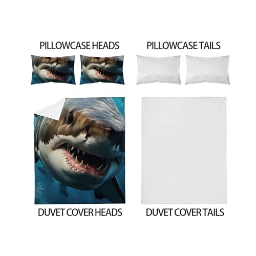 Parure de lit requin microfibre 3D housse de couette double 200x200cm enfants - 4