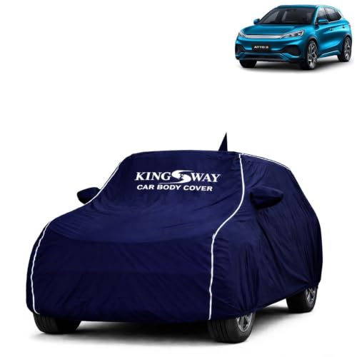 Image of KINGSWAY Super Waterproof Car Cover Only with BYD ATTO 3 (Year 2022 Onwards - All Model) | Mirror and Antenna Pockets | All Weather Car Body Cover with Silver Piping | Blue