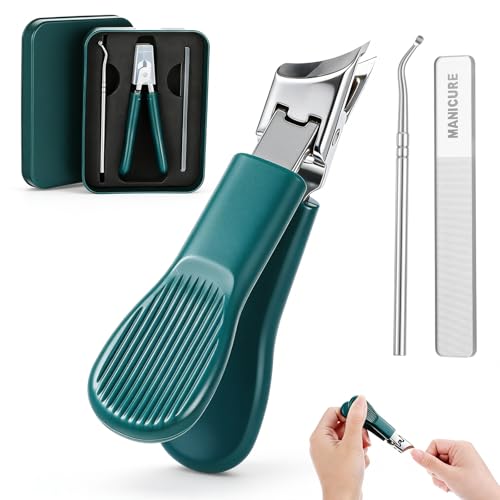 Molain Beak Beveled Nail Clippers Set, Wide Jaw Opening Toenail Cutter Anti-Splash Slanted Nail Clipper for Thick & Ingrown Toenails, Long Handle Professional Nails Clippers for Men Women