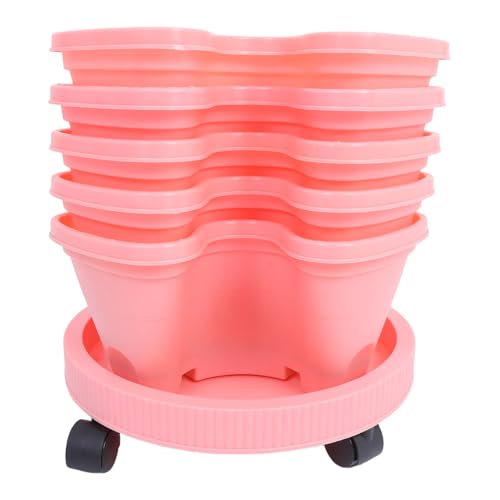 IWOWHERO Jardinera Apilable de Fresas Torre Vertical 5 Unidades Color Rosa Maceta Multicapa para Patio y Balcón Macetas para Hierbas y Suculentas Plástico Resistente para Interior y