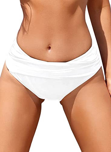 Image of SHEKINI Women's Swimsuit Hipster Bikini Bottoms Full Coverage Ruched High Waisted Swim Bottoms