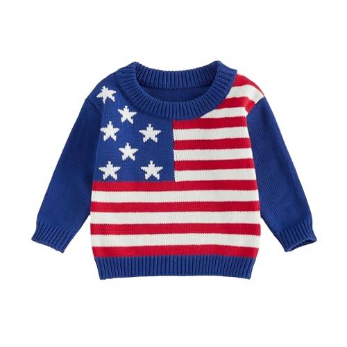 Aiwpstoin Toddler Baby Girl Boy Knit Sweater American Flag Embroidery USA Sweaters Pullover 4th of July Outfit (Royal Blue, 2-3 Years)