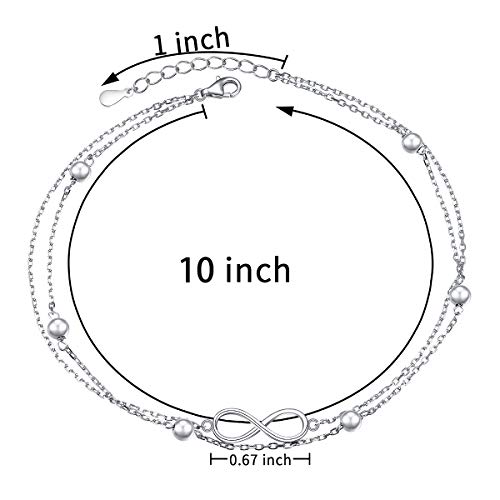 Image of Flyow Anklet for Women S925 Sterling Silver Adjustable Foot Beaded Heart Charm Ankle Bracelet Anklets Jewelry