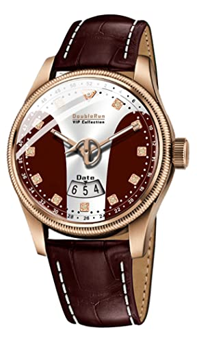 Image of DOUBLERUN 3D Glass Date Display Two Tone Dial Leather Belt Analog Watch - For Men, Band- Red