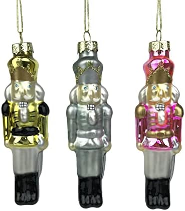 VGEUNA Nutcracker Christmas Ornaments Set, 3pcs Glass Blown Hanging Ornaments for Christmas Tree, Decorative Hanging Figurines for Christmas Decor