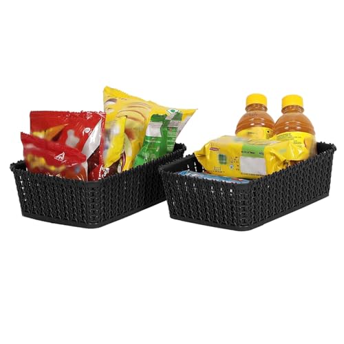 Cutting Edge Essentials Multipurpose Storage Baskets, Bin Plastic Organizer for Kitchen Fruits, Vegetables, Bathroom, Stationary items, Countertops, Cabinets, Set of 2, Black - Mini