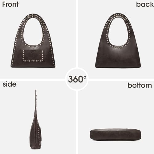 Image of Studded Purses for Women Vintage Hobo Bag Vegan Leather Punk Y2K Purse for Women Crescent Shoulder Bag