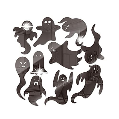 MUKUZI Lot de 10 autocollants muraux miroir pour Halloween - Avec autocollants d'horreur en acrylique - Pour armoires (C, taille unique Cover