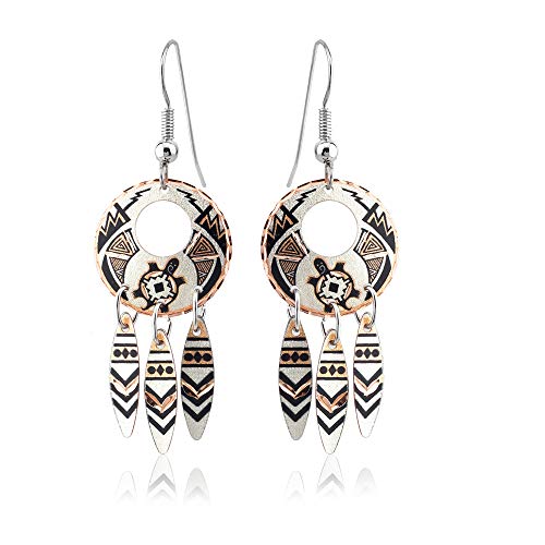 Boucles d'oreilles amérindiennes diamant argent et cuivre pour femme