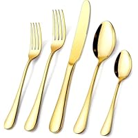 OGORI Besteck Set 8 Personen, 40 teilig Spiegelpolierte Gold Besteckset 18/10 Edelstahl Essbesteck Set mit Messer Gabel Löffel für Home/Party/Restaurant