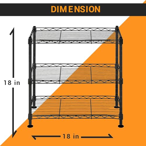 Image of Premium Heavy-Duty 3-Tier Black Metal Wire Storage Rack Shelf Organizer | Adjustable Multipurpose Freestanding Shelving Unit for Home, Office, Kitchen | Size 10 inch D x 18 inch W x 18 inch H Inch