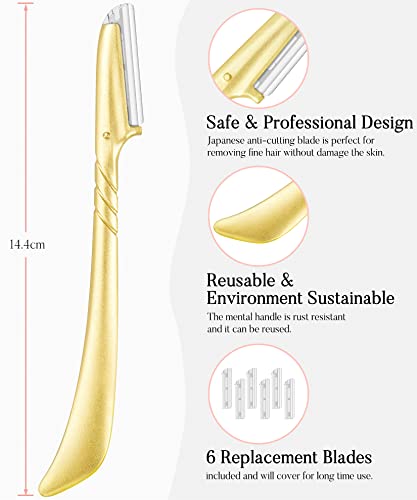 Ennva Eyebrow Razor For Women - Eyebrow Trimmer Dermaplaning Tool- Ergonomic Eyebrow Shaper And Facial Razor For Peach Fuzz-Exfoliating Face Razor For Eyebrows-Eye Brow Shaver Razors W/ 7 Blades- Gold #TOP3