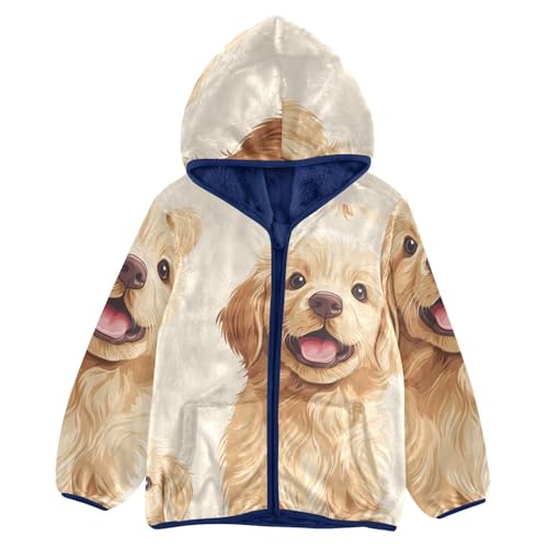 Cute Golden Retriever Girls Fleece Jacket Girls Fall Jacket Girls Zip Up Hoodie Girls Sherpa Jacket 2-10T