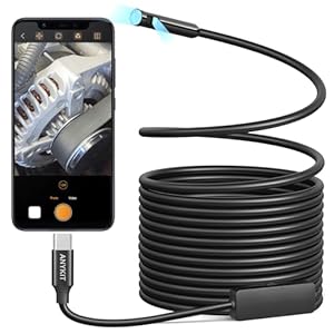 Anykit Dual Lens Endoscope Camera, Type-C Borescope with 8 Adjustable LED Lights, IP67 Waterproof 16.5ft Semi-Rigid Snake Cord Inspection Camera Compatible with Type C iPhone 15 & Android Phone