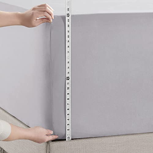 Image of Hearth & Harbor Extra Deep Pocket Queen Fitted Sheet - Fits 18 to 24 Inch Mattress - Ultra Soft 1800 Microfiber, Wrinkle-Free & Breathable - Hotel Luxury Fitted Sheet Only, Grey Lavender