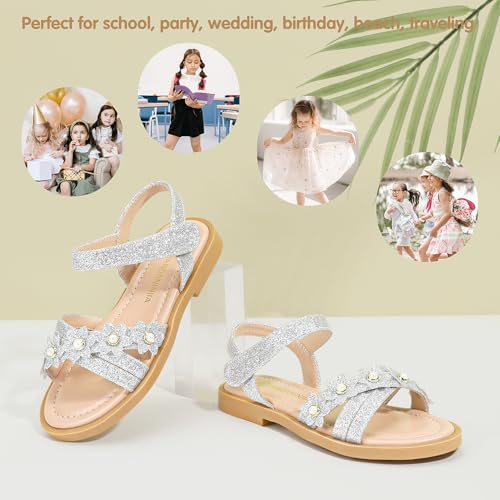 Image of PANDNAINJIA Girls Sandals Open Toe Toddler Kids Dress Summer Shoes | Open Toe Girl Sandals, Hook and Loop, Comfortable Insole, Classic Style, Flower Girl Wedding Party Daily Shoes