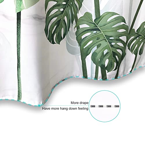 Shower Curtain Set For Bathroom And Stall Green Tropical Plant Leaves On Marbled Background Lined With 12 Stainless Steel Hooks Machine Washable 72 X 72 Inches #TOP4