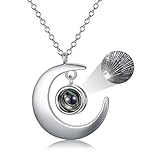 SOULMEET Sterling Silver Moon Necklace with I Love You in 100 Languages Projection Jewelry Gifts for Wife Mom Adults (Backwards text projection)