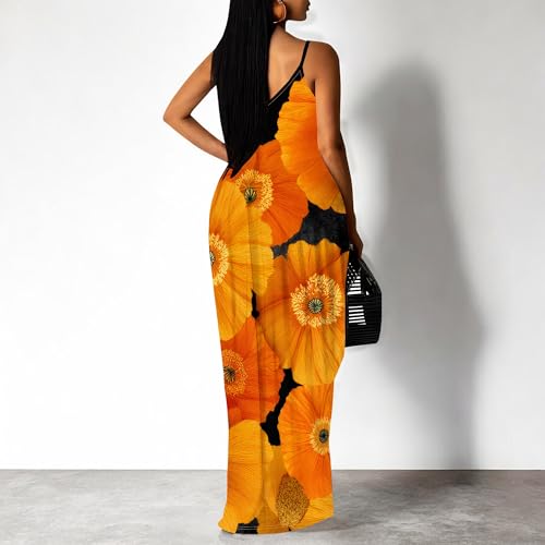 Image of SUZONANA Women's Plus Size Summer Dresses Spaghetti Print Maxi Dresses Long Loose Sundresses