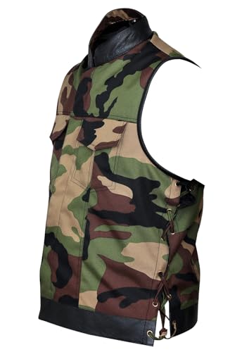 Military Print Camouflage Camo Cut Off Leather Lace Motorcycle Vest3