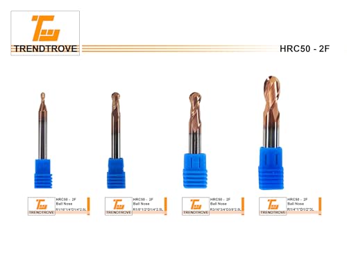 Image of Ball Nose Carbide End Mill, 2 Flute, HRC50, TiSiN Coated, CNC Router Bits for Hardened Steel, Stainless Steel, Alloy Steel, Aluminum, Metal - (1 /8 inch 1 /4 inch 3 /8 inch 1 /2 inch) Diameter (1 /2 inch Diameter)