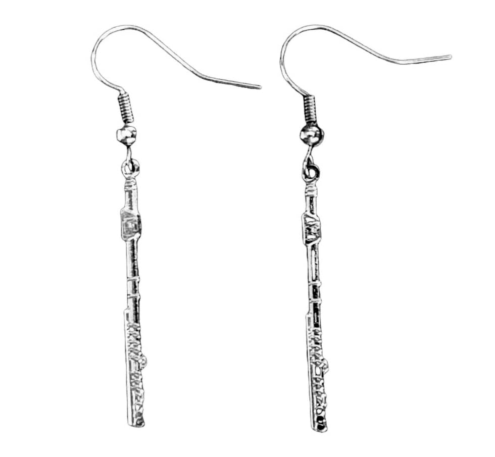 Flûte traversière boucles d'oreille argentées 35mm Miniblings pour flûtiste d'orchestre