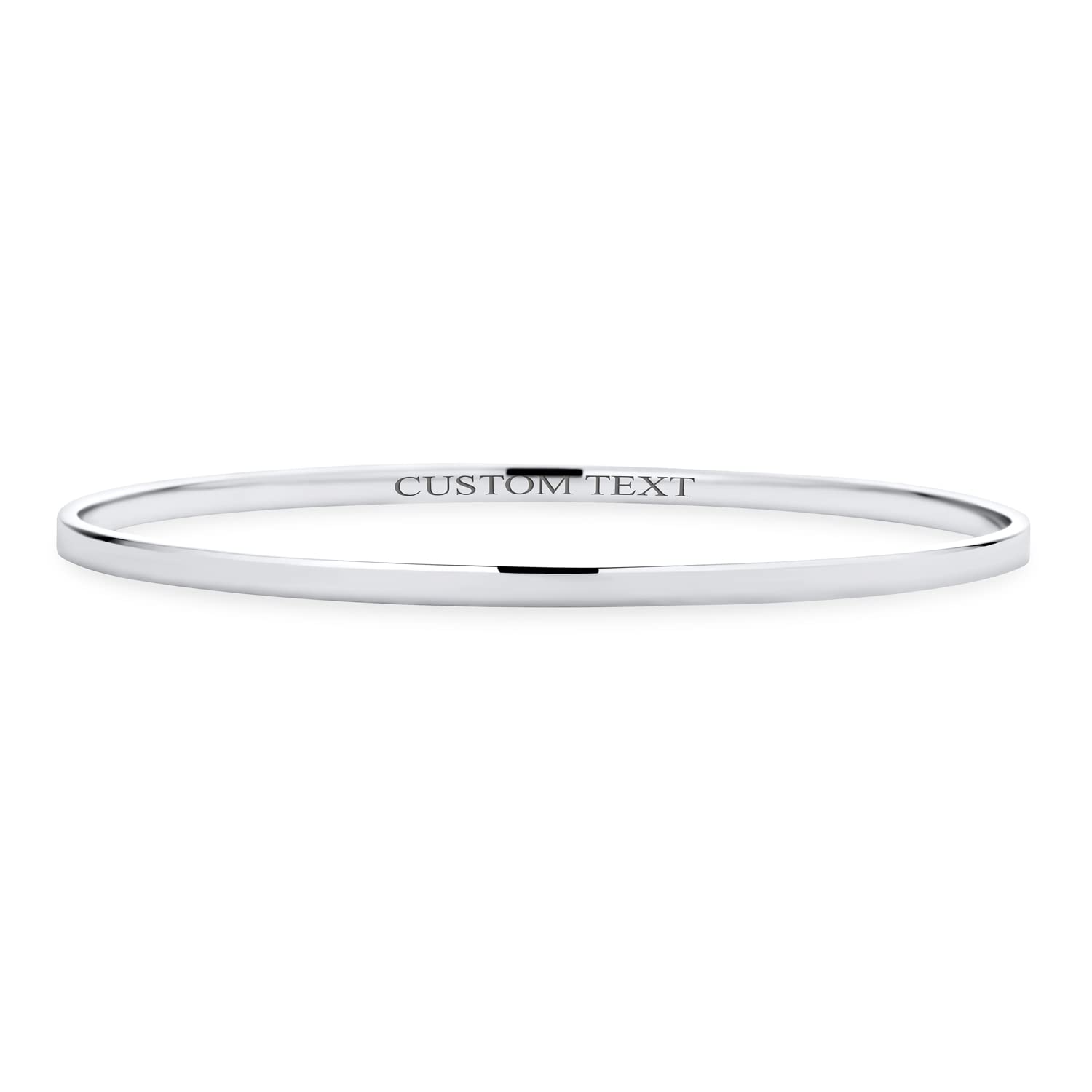 Bling Jewelry Bracciale Rigido Piatto Semplice Personalizzato In Argento Sterling .925 Lucido Con Spessore Di 3 Mm Per Donne Adolescenti Incisione Personalizzata