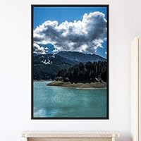Framed Canvas Wall Art Mountain Lake View Global Landscape Mountain Multicolor Photography Relax/Calm - 16x24 inches