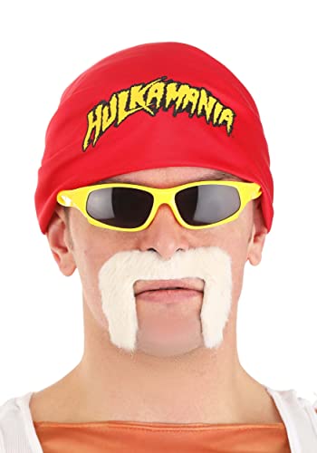 WWE Hulk Hogan Adult Costume Kit | Hulkamania Attire | Headscarf Mustache & Sunglasses Standard