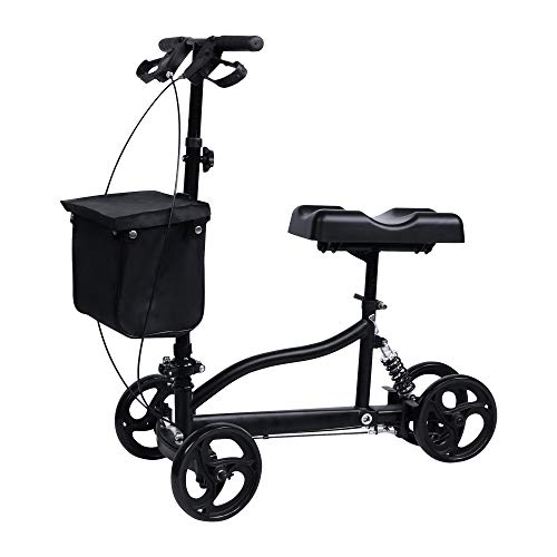 Best Review windaze Knee Scooter Steerable Leg Walker Foldable with Brake Alternative to Crutch Medical Rolling car for Leg Injury, Black