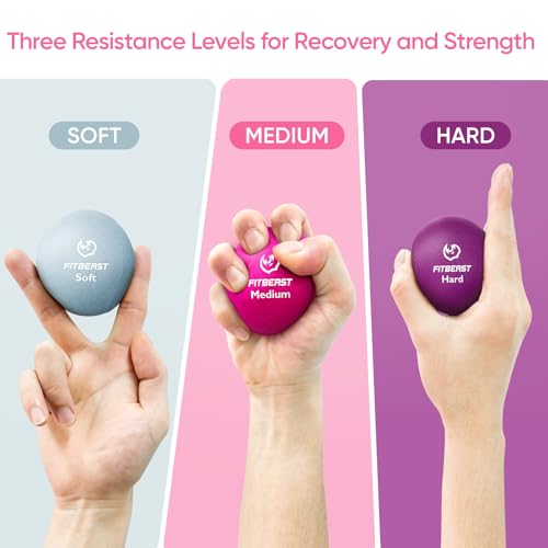 Image of FitBeast Grip Strength Trainer, Finger Exerciser, Stress Balls for Adults 6-Piece Set, Hand Therapy for Strength, Recovery & Stress Relief, Forearm Strengthener for Men, Women & Seniors