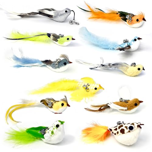 ZAYLUMO 11 PCS Multi-Functional Cat Toy Replacement Heads – Realistic Handmade Bird Teasers with Bells & Detachable Clip, for Interactive Play, Indoor Enrichment & Home Decoration
