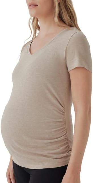 Pact Organic Cotton V-Neck Ruched Maternity Tee Shirts, Soft Pregnancy Top with Stretch - Image 3