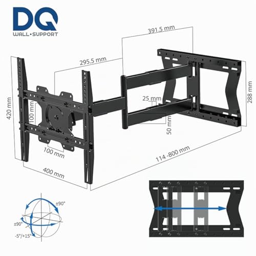 Support TV mural extensible 80 cm orientable avec bras long de 60 kg max - 3