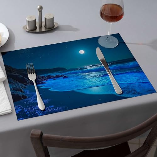 Sets de table jaunes à vagues bleues brillantes pour repas moderne - 2