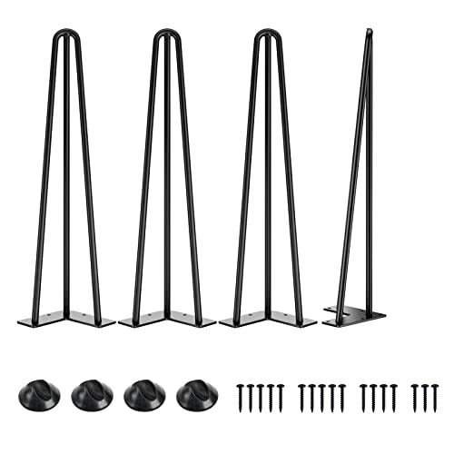 SMARTSTANDARD Hairpin Table Legs 20 Inch, 1/2'' in Diameter 3 Rods, Metal Home DIY Projects for Nightstand, Coffee Table, Dresser with Rubber Floor Protectors, Black, 4PCS 20 Inch Black