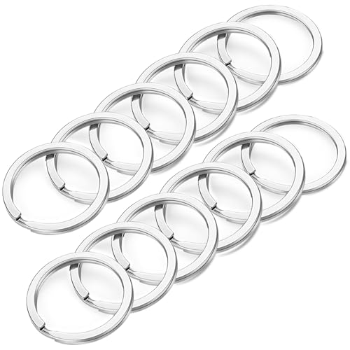 Image of Gkeygo Key Rings, 12 pcs Stainless Steel Key Ring for Keychains, 1inch Flat Split Keychain Ring for Car Keys Dog Ring Tag Lanyards Home School Office DIY, Silver