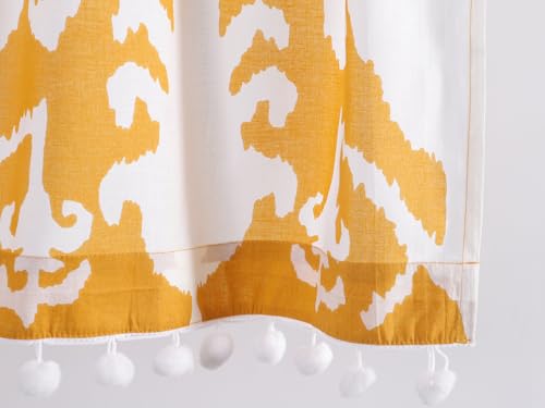 Image of Ravaiyaa - Attitude is everything Hand Printed Half Window Kitchen Curtain 100% Cotton Short Drapery Valance Curtain 40 inch X 18 inch Inch (Yellow White Ikat)