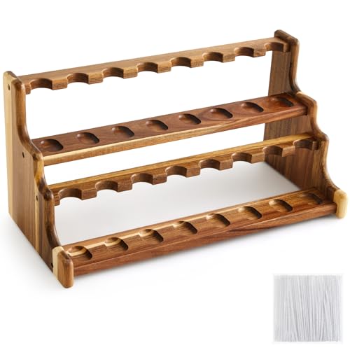 Yalikop Acacia Pipe Stand Holder for 16 Smoking Pipes Acacia Double-layer Smoking Pipe Stand Rack Display Smoker Gifts Accessories for Fathers Day