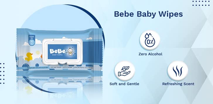 Image of BEBE Premium Baby Wipes With Aloe Vera |Zero Alcohol | Soft And Gentle | Refreshing Scent | Extra Safe Production - Blue color ((80 Count (Pack of 3))