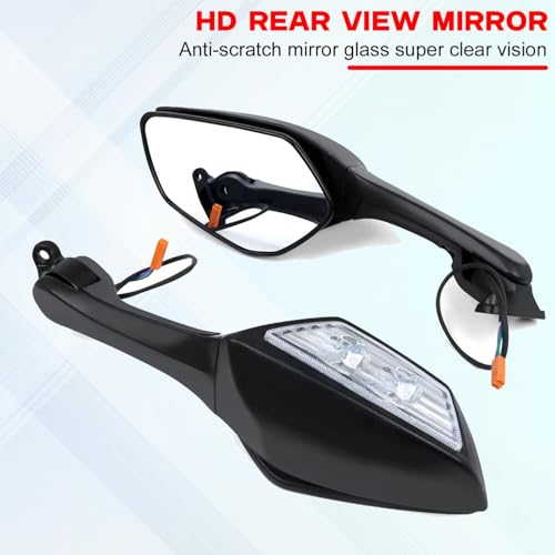 Image of OTO2EYE Adjustable Foldable Rearview Side Mirror With LED Turn Signal Light Compatible For Kawasaki Ninja ZX-10-R | Yamaha R15 V1 V3 V4 | Yellow Indicator Light (Black, Pack of 2)