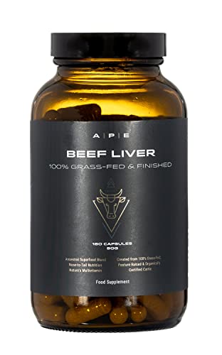 APE Nutrition Beef Liver Capsules Grass Fed - Desiccated Organs, Ancestral Supplement UK, Nose to Tail, 100% Grass Fed & Finished, No Antibiotics Hormones or GMOs, 180 500mg Capsules