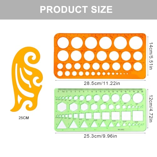 BEPSYOM 3 Stück Architektur Schablone, kreisschablone technisches zeichnen,Zeichenschablone Kunststoff, Technische Zeichnungen Schablone, Messschablonen Lochschablone für Büro, Schul