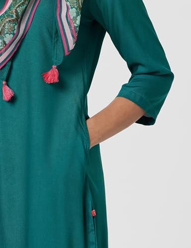 Image of BIBA Women Rayon flax Straight Kurta Palazzo Suit Set