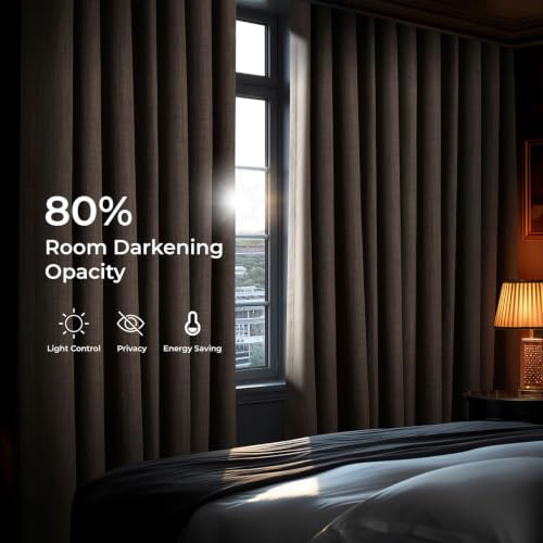 Image of HPD Half Price Drapes - Faux Linen Curtains for Living Room (1 Panel) - 100W X 108L - Extra Wide Textured Room Darkening Curtains for Bedroom 108 Inches Long - Drapes for Home Decor, Dutch Cocoa