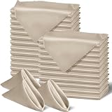 SiinvdaBZX 60 Pieces Beige Cloth Napkins Scalloped Edges Decor, 17x17 Inches Square Satin Napkins Silky Soft Polyester Dinner Napkins for Wedding Banquet Restaurant Decoration
