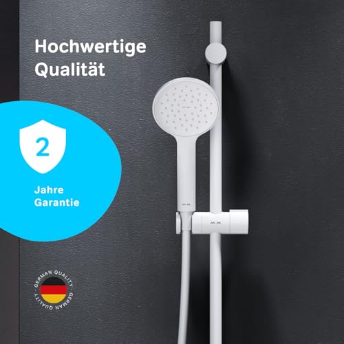 AM.PM Hit - Duschset mit Brausestange ohne Armatur, Duschbrause mit Schlauch und Halterung, Duschstange mit Handbrause, Duschsäule, Duschkopf mit 1 Strahlart, Weiß