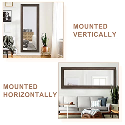 Image of NeuType 65 inchx22 inch Full Length Mirror Floor Mirror with Standing Holder Solid Wood Frame Large Bedroom Mirror Wall Mounted Mirror Hanging or Leaning Against Wall, Charcoal Brown