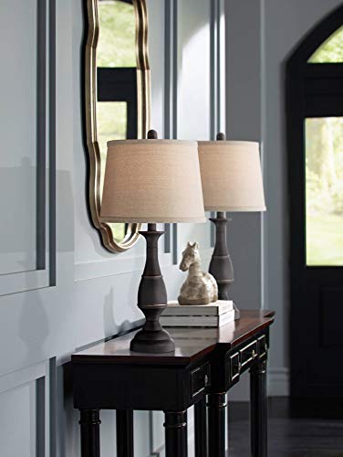 Regency Hill TT052203 Ben Farmhouse Traditional Table Lamps 25 Inch High Full Size Set Of 2 Dark Bronze Brown Metal Beige Linen Drum Shade Decor For Living Room Bedroom House Bedside Nightstand Home Office thumb #9