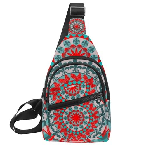 Sac de poitrine pour homme résistant à l'eau, sacoche bohème florale contre l'encombrement